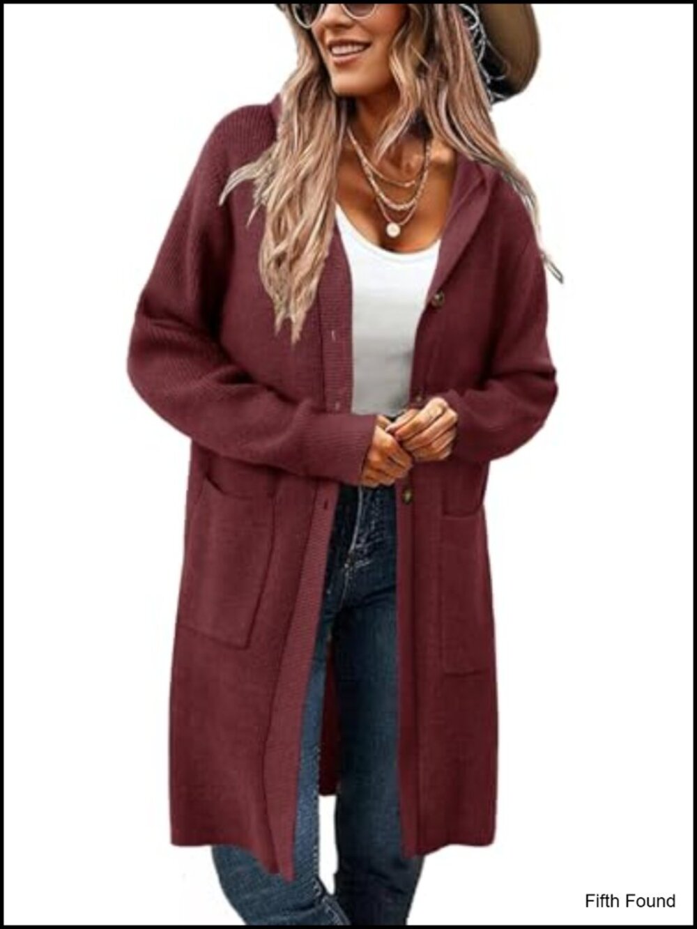 Women's Hooded Long Knit Cardigan Button Down Sweater Coat with Pockets